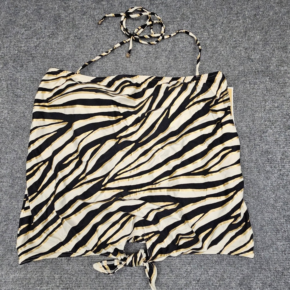 Michael Kors Tankini Swim Top‎ Womens XS Gold Black Zebra Print Halter Tie